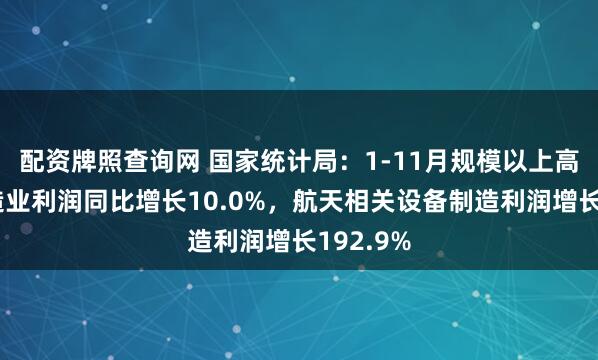配资牌照查询网 国家统计局：1-11月规模以上高技术制造业利润同比增长10.0%，航天相关设备制造利润增长192.9%